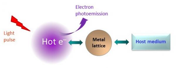 Scheme of the energy exchanges in a plasmonic nano-object after light pulse absorption